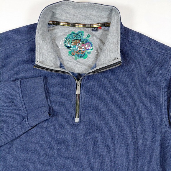 Robert Graham Other - Robert Graham Mens 2XL Blue Waffle Knit 1/4 Zip Pullover Sweater Cotton